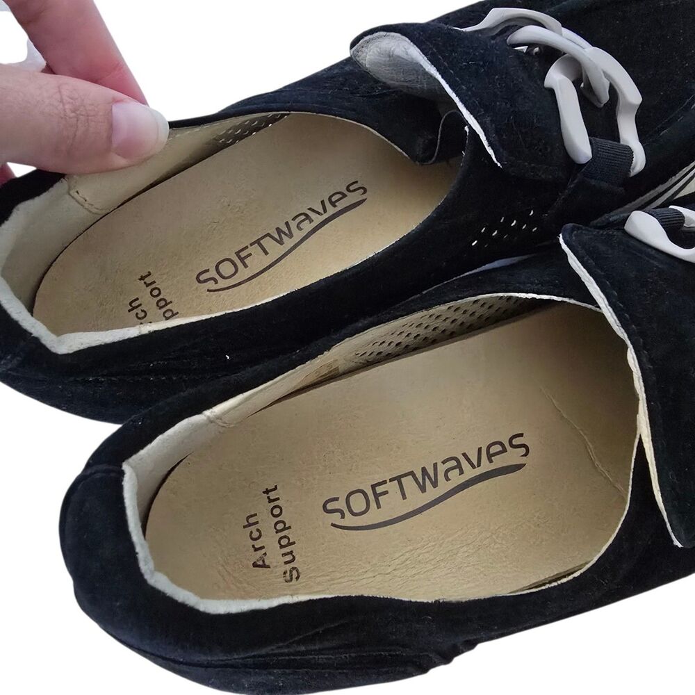 Softwaves Cadie Loafer Platform Sneaker Sz 40.5 US 10 Black Suede Leopard Chain - Picture 7 of 8